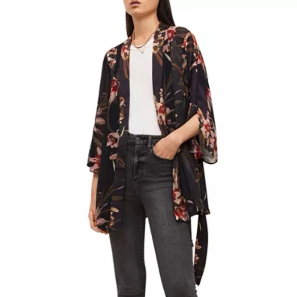 ALLSAINTS Elsie Kuroyuri Kimono Open Front Wrap Blouse Size 4 Feminine Luxury - Picture 3 of 14